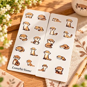 Mini Otter Sticker Blatt, Kawaii Otter Aufkleber, 2 Bögen, kleine Otter Sticker für Planner, Journal Scrapbook Dekor, 15 x 6 cm