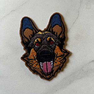 German Shepherd Patch Embroidered Iron On Dog Head Applique Cute Funny K9 Jacket Hat Backpack Dog Lover Gift Small 2.4 Inch Badge