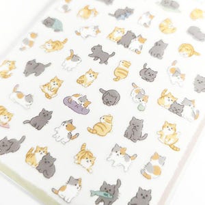 Cat Stickers Japanese Kawaii, Cute Kitten Sticker Sheet, Puchi Fuwa Neko Planner Stickers, Journal Decoration, Cat Lover Gift Stationery image 1
