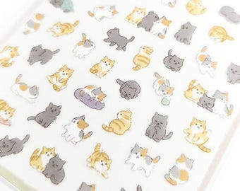 Cat Stickers Japanese Kawaii, Cute Kitten Sticker Sheet, Puchi Fuwa Neko Planner Stickers, Journal Decoration, Cat Lover Gift Stationery