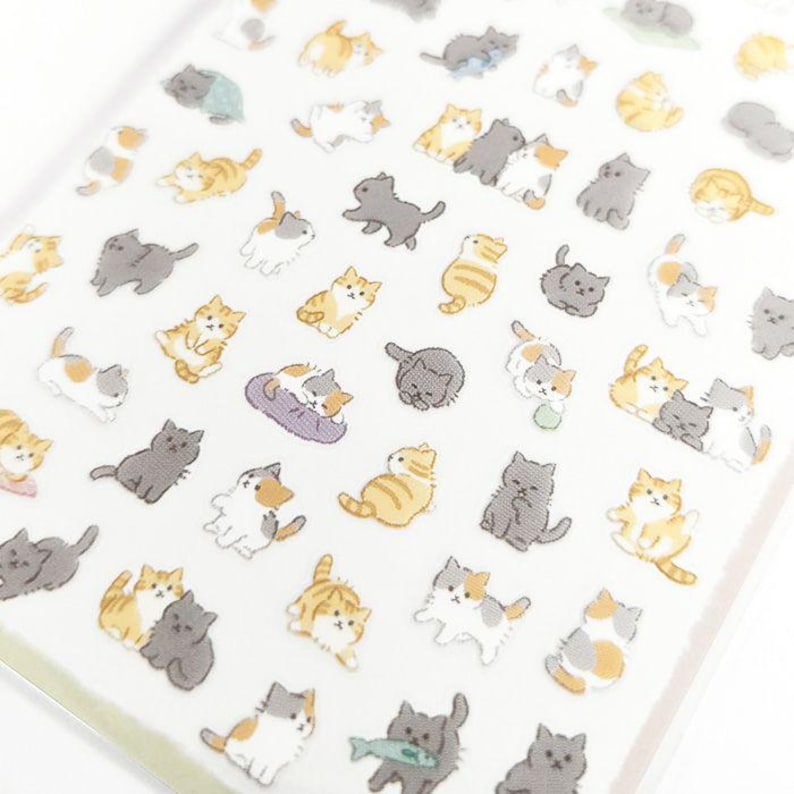 Cat Stickers Japanese Kawaii, Cute Kitten Sticker Sheet, Puchi Fuwa Neko Planner Stickers, Journal Decoration, Cat Lover Gift Stationery image 1