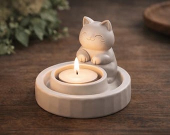 Lindo portavelas de gato para velas pequeñas, con patitas calientes de gatito impresas en 3D, 11,5 × 11,5 cm. Plato para velas de escritorio y mesita de noche para una decoración acogedora del hogar.