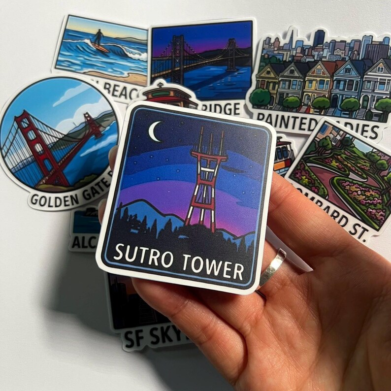 San Francisco Sticker Set, Golden Gate Bridge, Cable Car, Painted ...