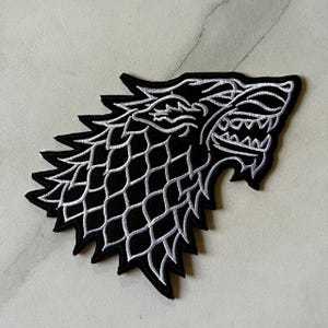 Embroidered Wolf Head Patch Black White Iron On Sew On Applique Fantasy Medieval Jacket Vest Backpack Large 5.9 Inch Wolf Lover Gift
