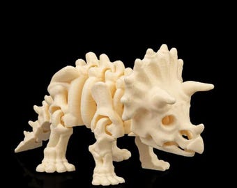 Articulated Triceratops 3D print, flexi dinosaur fidget toy, beige triceratops figure, movable dinosaur toy, 3D printed desk toy gift