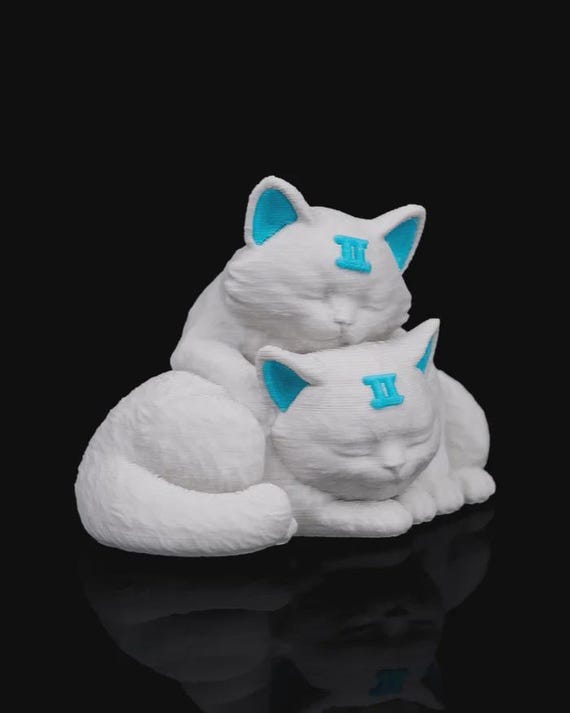 Gemini Cat Keychain Charm, 3D Printed Zodiac Cat Figure, 3 Cm
