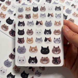 Cute Cat Face Sticker Sheet for Journals, Planners & Pen Pal Happy Mail – 30 Mixed Breed Cat Stickers, 4.33" x 3.35" Matte Paper