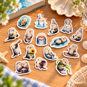 Tiny Otter Sticker Set of 30 pcs, Matte Laminated Mini Sea Otter Stickers Kawaii Ocean Animal Icons for Planners, Journals & Happy Mail