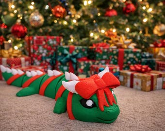 Cadeau Dragon Christmas Flexi Toy, 3D-geprint gelede Dragon Desk-huisdier, vakantie Fidget-figuur, schattige kousvuller voor drakenliefhebber