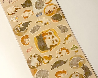 Arkusz naklejek z kotami, Kawaii naklejki do planera ze śpiącym kotem, Japońskie artykuły papiernicze z kotem w drzemce, Naklejki do dziennika z uroczymi kociakami, Bullet Journal