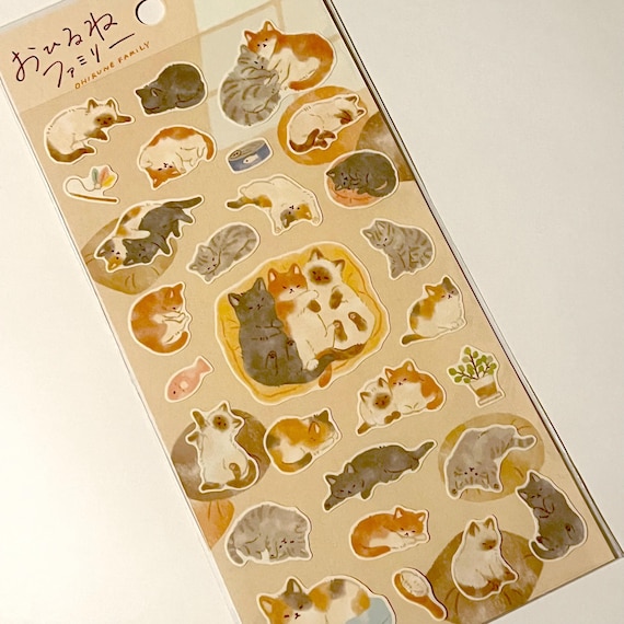 Cat Stickers Sheet, Kawaii Sleeping Cat Planner Stickers, Japanese Napping Cat Stationery, Cute Kitten Journal Stickers, Bullet Journal