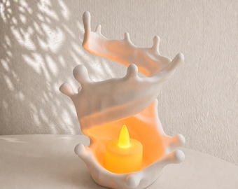 3D Printed Splash Candle Holder Custom Color LED Tea Light Holder Unique Home Decor Desk Lamp Housewarming Gift Cozy Room Decor