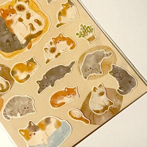Cat Stickers Sheet, Kawaii Sleeping Cat Planner Stickers, Japanese Napping Cat Stationery, Cute Kitten Journal Stickers, Bullet Journal image 3