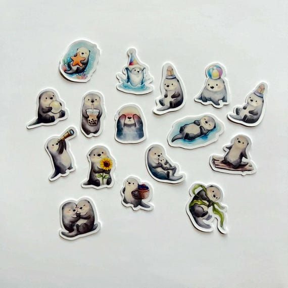 Tiny Otter Sticker Set of 30 pcs, Matte Laminated Mini Sea Otter Stickers Kawaii Ocean Animal Icons for Planners, Journals & Happy Mail