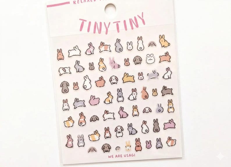 Tiny Bunny Sticker Sheet - Mini Rabbit Stickers, Kawaii Usagi Stickers, Small Bunny Planner Stickers, Laminated Matte image 2