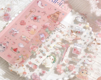 Cute Rabbit Sticker Sheet, Japanese Stickers Sheet, Kawaii Aesthetic Stickers, Korean Stationery, Mini Stickers PACK OF 3