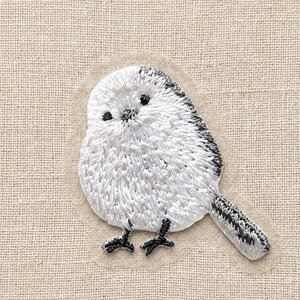 Mini Long‑Tailed Tit Iron‑On Patch, 5 cm Fluffy White Bird Embroidered Badge for Clothes, Bags & Pouches