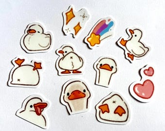 Cute duck sticker pack, kawaii duck planner stickers, 12 Japanese chibi duck stickers, vinyl duck stickers for journal & laptop, duck decals