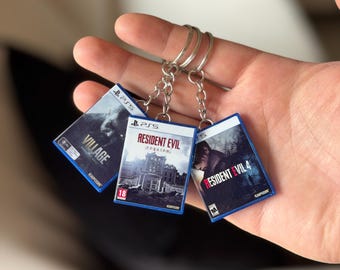 Resident Evil PS5-gamecase-sleutelhanger – RE4 Remake, Resident Evil Village, RE9 requiem – Mini PlayStation-gamesleutelhanger – cadeau voor gamer