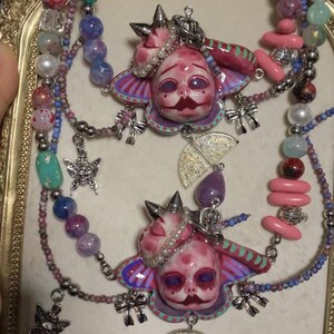 Handmade Pastel Goth Jewelry Set, Pink Gothic Necklace, Dollcore Y2K Earrings, Alternative Gothic Accessories image 2
