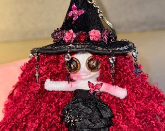 Llavero de sombrero negro con muñeca bruja, abalorio gótico para bolso, accesorios para parejas de brujas, regalo de San Valentín