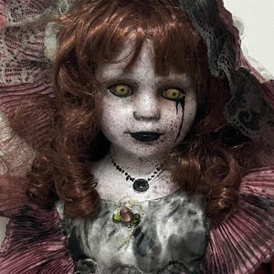 Muñeca de porcelana gótica espeluznante de 15.7″, muñeca de terror OOAK hecha a mano, colección de novia fantasma de arte embrujado