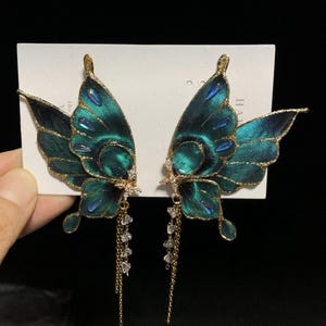 Handgemachte Gothic Schmetterling Ohrringe, Kragenbrosche, Engel Flügel Haarspange, Fee Hochzeitsschmuck