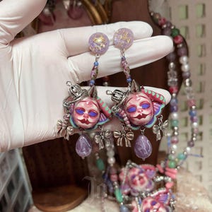 Handmade Pastel Goth Jewelry Set, Pink Gothic Necklace, Dollcore Y2K Earrings, Alternative Gothic Accessories image 10