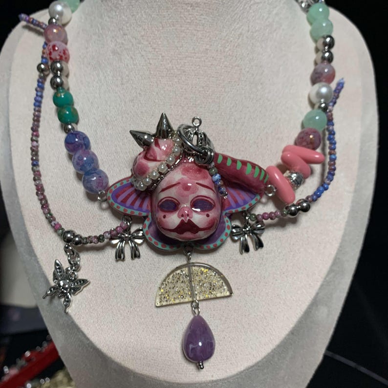 Handmade Pastel Goth Jewelry Set, Pink Gothic Necklace, Dollcore Y2K Earrings, Alternative Gothic Accessories image 16