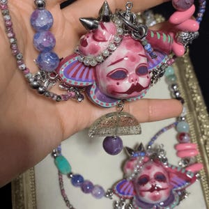 Handmade Pastel Goth Jewelry Set, Pink Gothic Necklace, Dollcore Y2K Earrings, Alternative Gothic Accessories image 15