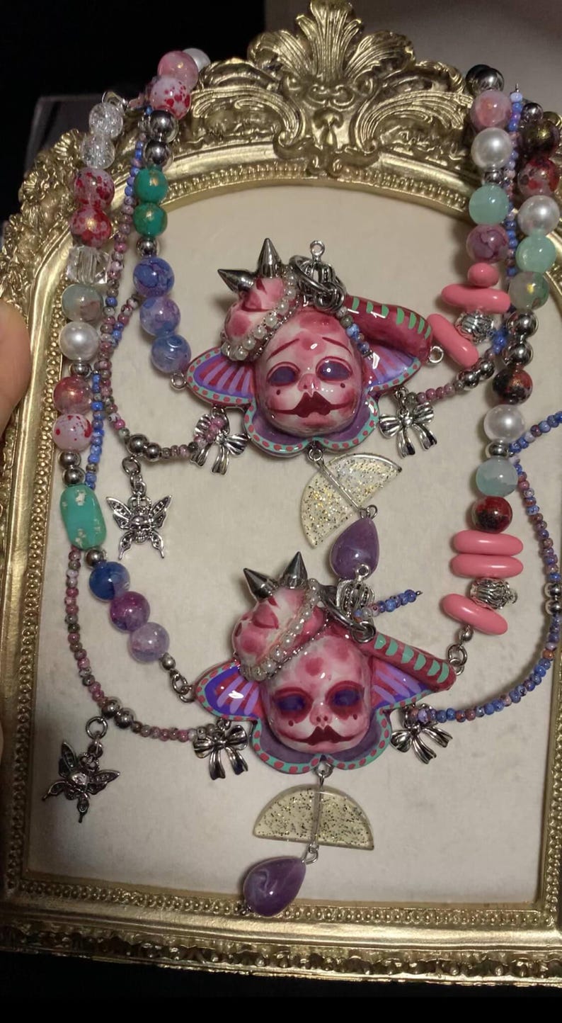 Handmade Pastel Goth Jewelry Set, Pink Gothic Necklace, Dollcore Y2K Earrings, Alternative Gothic Accessories image 2