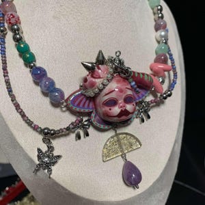 Handmade Pastel Goth Jewelry Set, Pink Gothic Necklace, Dollcore Y2K Earrings, Alternative Gothic Accessories image 17