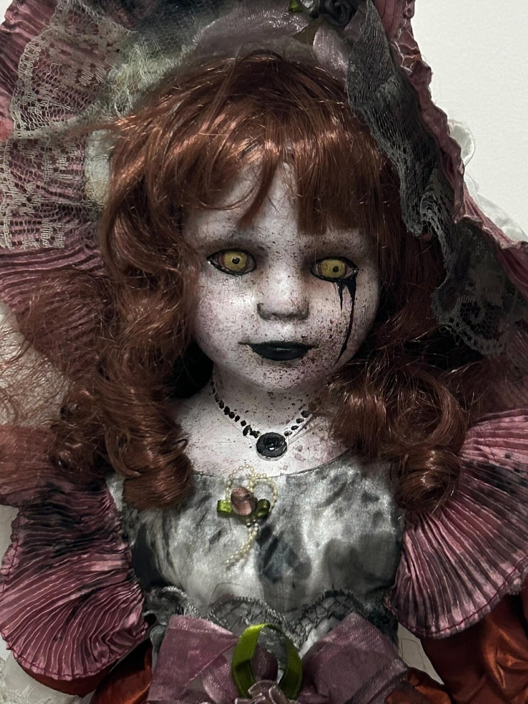 15.7″ Gothic Creepy Porcelain Doll, Handcrafted OOAK Horror Doll