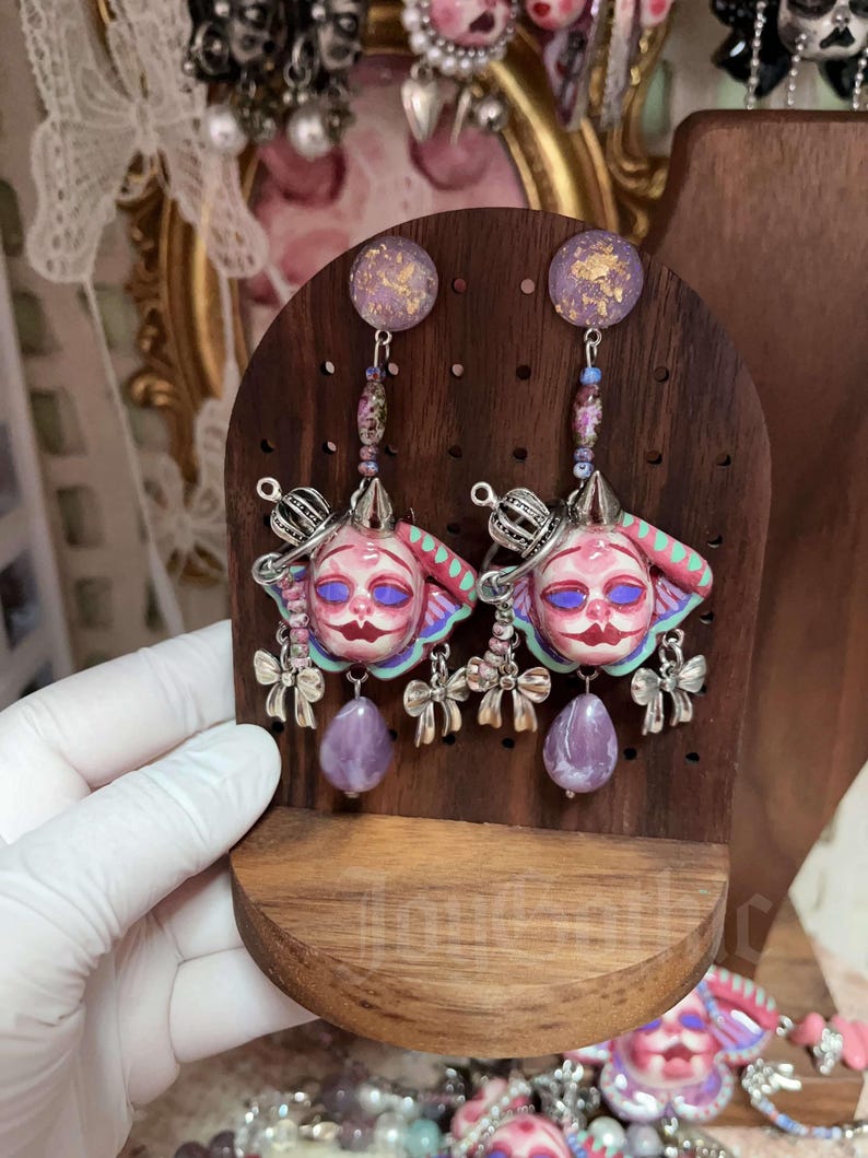 Handmade Pastel Goth Jewelry Set, Pink Gothic Necklace, Dollcore Y2K Earrings, Alternative Gothic Accessories Earrings
