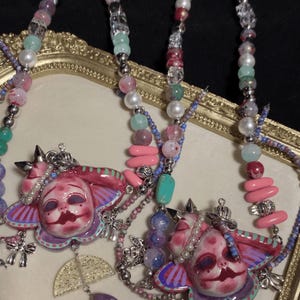 Handmade Pastel Goth Jewelry Set, Pink Gothic Necklace, Dollcore Y2K Earrings, Alternative Gothic Accessories image 8
