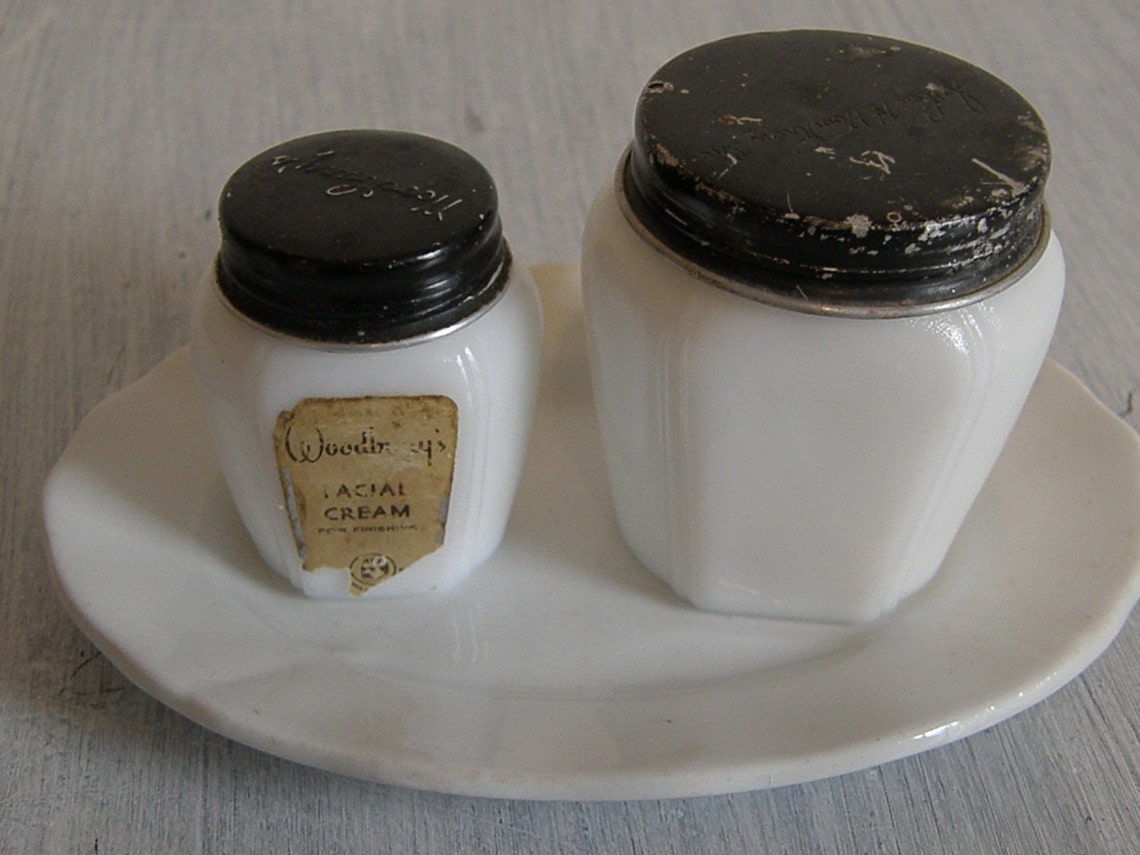 John H. Woodbury Inc. White Milk Glass Cosmetic/Cream Jars Etsy