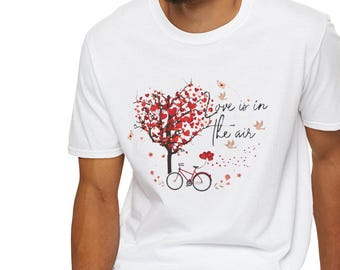 Love Is in the Air Heart Tree Bicycle T-Shirt | Red Petals
