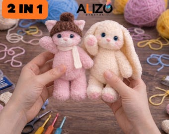 DIY Plush Bunny and Kitty Crochet Pattern PDF | 2-in-1 Toys
