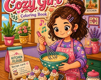Cozy Girl Coloring Book, 30 Bold and Easy Pages, Digital PDF