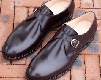 Handmade Brown single Monk leather Shoes Mens leather shoes, wedding shoes