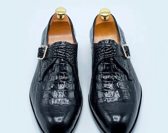 Handmade men Black crocodile moccasin| leather dress loafer shoes for men