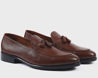 Ręcznie robione mokasyny wsuwane, skórzane, mokasyny | Mokasyny męskie, eleganckie buty