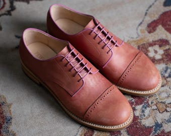 Handmade Brown Cap Toe Derby Shoes | Leather Dress Shoes | Wedding Groom Shoes | Lace Up leather shoes men