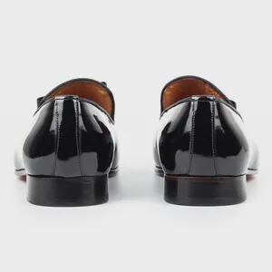 ręcznie robione mokasyny męskie Tolima czarne lakierowane skórzane czółenka Opera, skórzane buty męskie Tuxedo Loafers zdjęcie 5