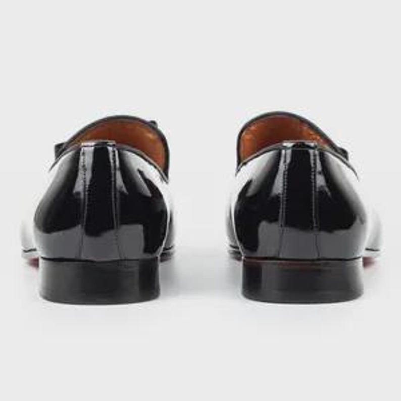 ręcznie robione mokasyny męskie Tolima czarne lakierowane skórzane czółenka Opera, skórzane buty męskie Tuxedo Loafers zdjęcie 5