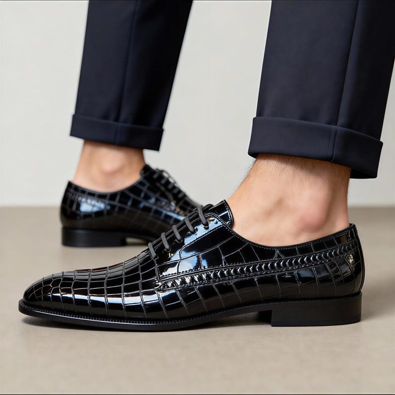Handmade shoes Black Alligator Leather crocodile mens shoes alligator Oxford Shoes, wedding shoes men image 5