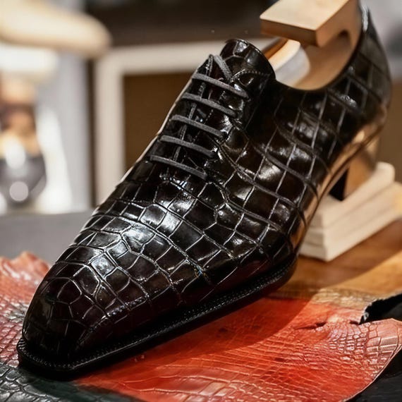 Handmade shoes Black Alligator Leather crocodile mens shoes alligator Oxford Shoes, wedding shoes men