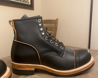 custom leather ankle boots, made to Your Foot Measurement, motorcycle boots, Goodyear Welt Black toe box mens leather boots