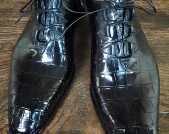 Zapatos Oxford para hombre hechos a mano con estampado de piel de cocodrilo, zapatos negros con relieve de cocodrilo.