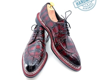Zapatos Derby de piel de cocodrilo repujada hechos a mano / Zapatos Oxford formales / Zapatos de vestir para hombre a medida / Colección Signature